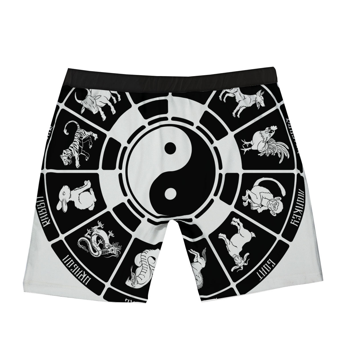 Chinese Zodiac White And Black Print Boxer Briefs-grizzshop