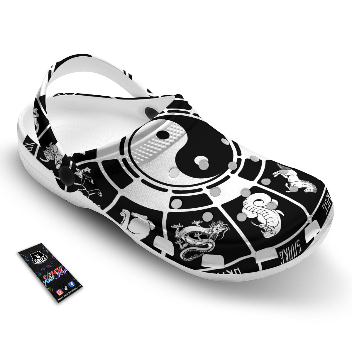 Chinese Zodiac White And Black Print Clog-grizzshop