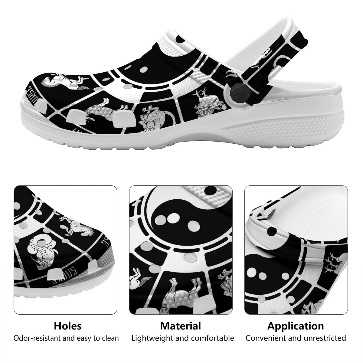 Chinese Zodiac White And Black Print Clog-grizzshop