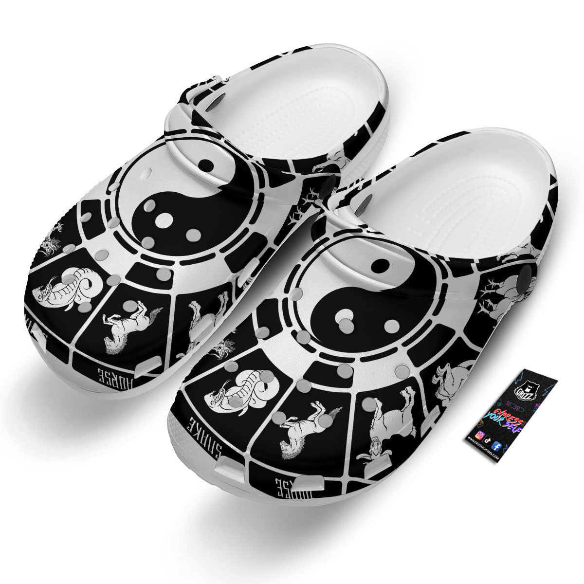 Chinese Zodiac White And Black Print Clog-grizzshop