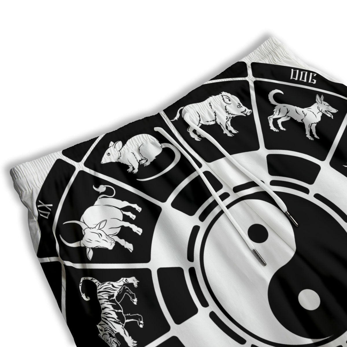 Chinese Zodiac White And Black Print Men's Athletic Shorts