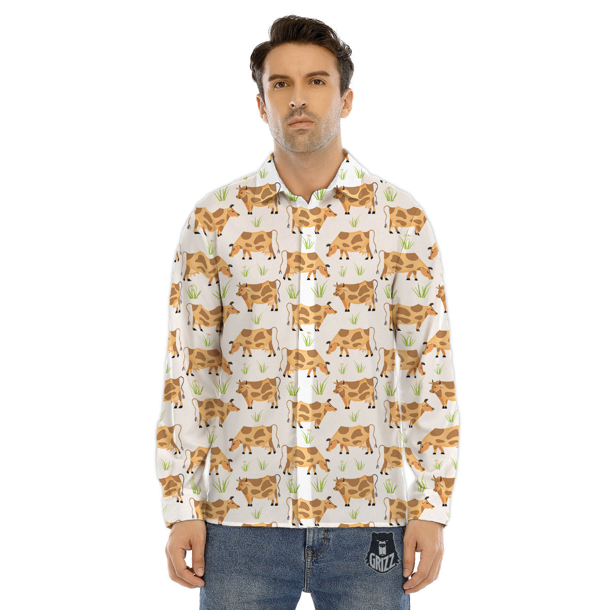 Chinese Zodiac White And Black Print Men's Dress Shirts-grizzshop