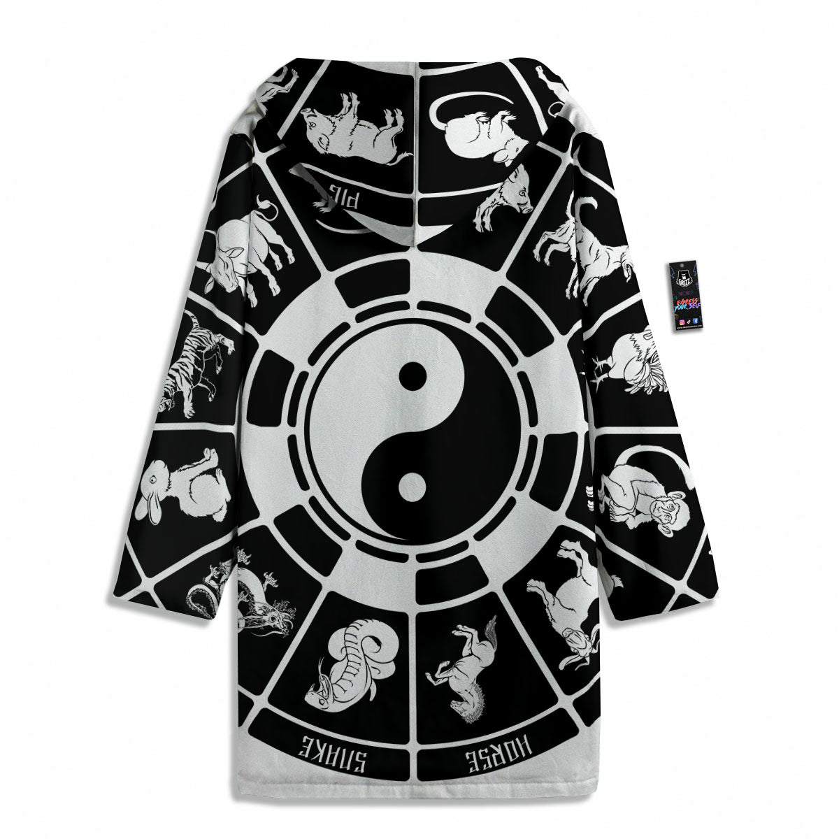 Chinese Zodiac White And Black Print Men's Windbreaker Jacket-grizzshop