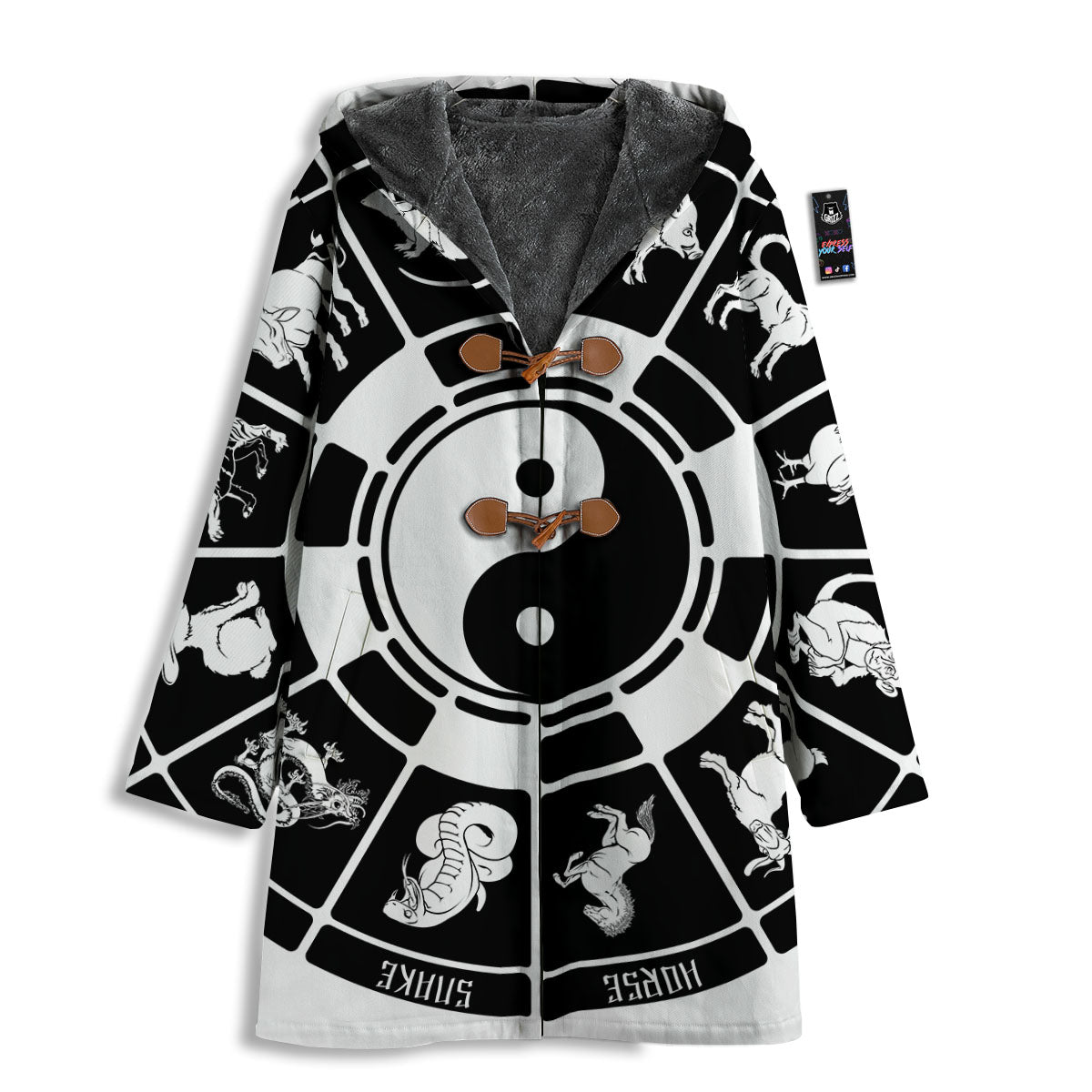 Chinese Zodiac White And Black Print Men's Windbreaker Jacket-grizzshop