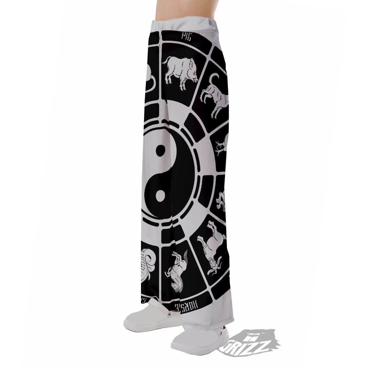 Chinese Zodiac White And Black Print Pajama Pants-grizzshop