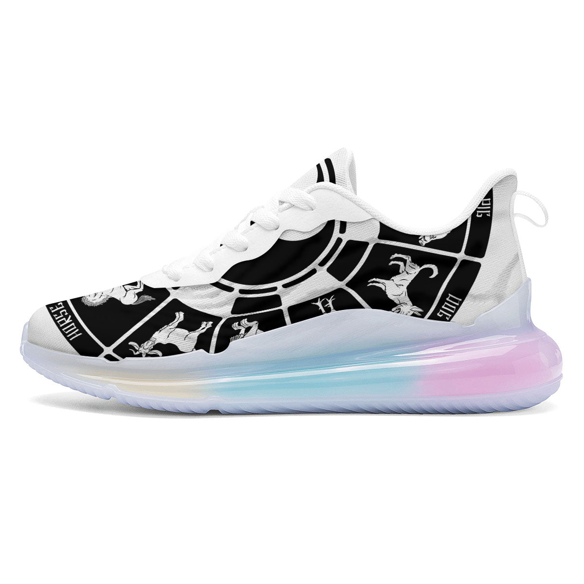 Chinese Zodiac White And Black Print Running Sneakers-grizzshop