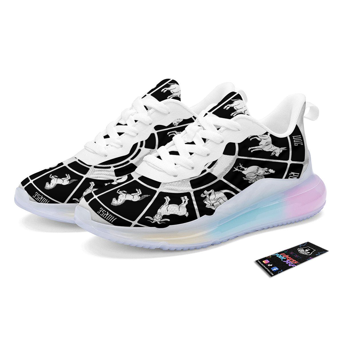 Chinese Zodiac White And Black Print Running Sneakers-grizzshop