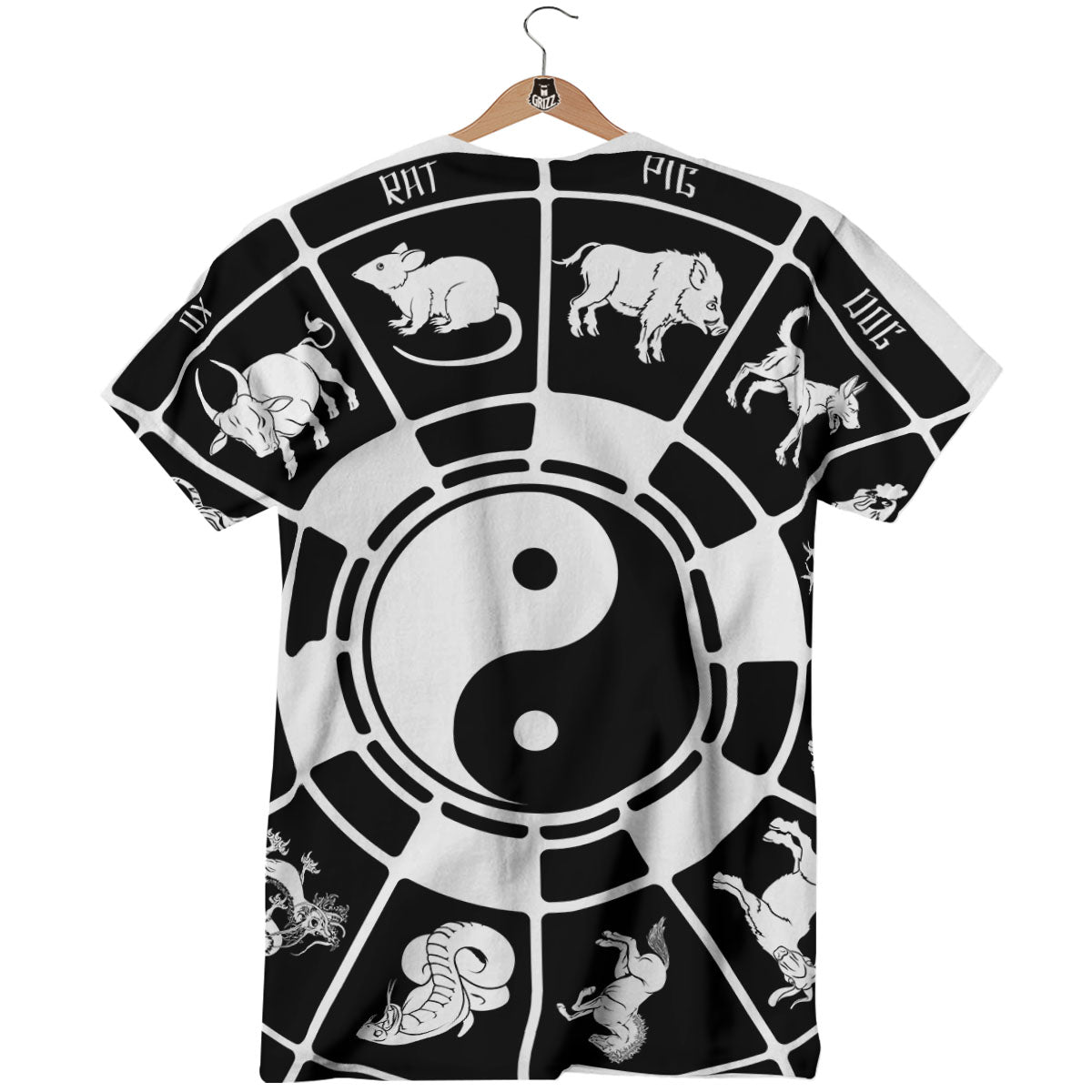 Chinese Zodiac White And Black Print T-Shirt-grizzshop