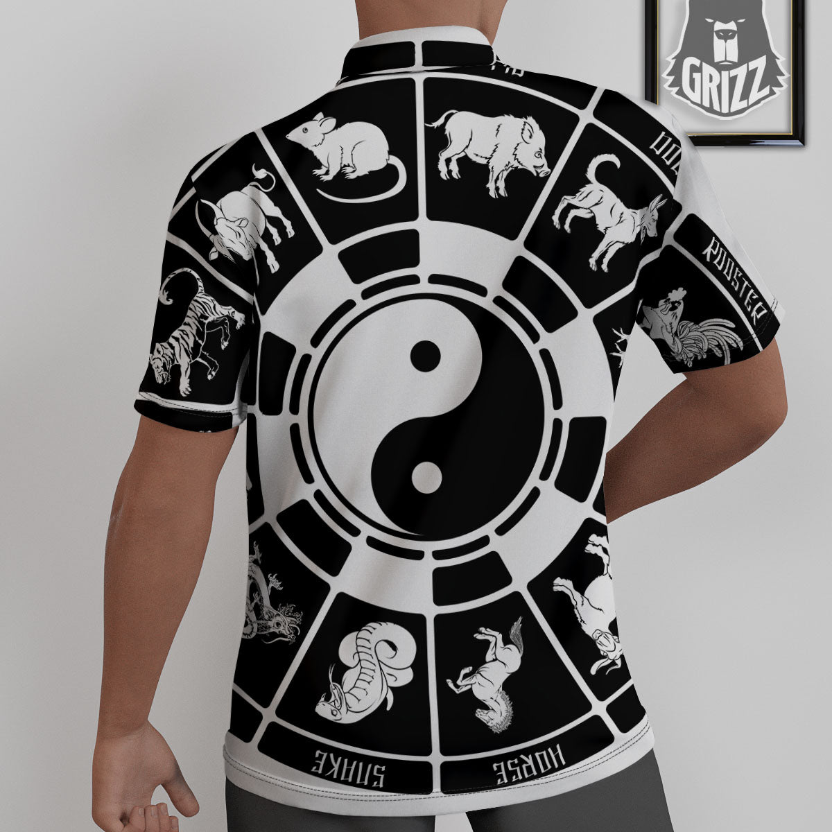 Chinese Zodiac White And Black Print Untucked Shirts-grizzshop