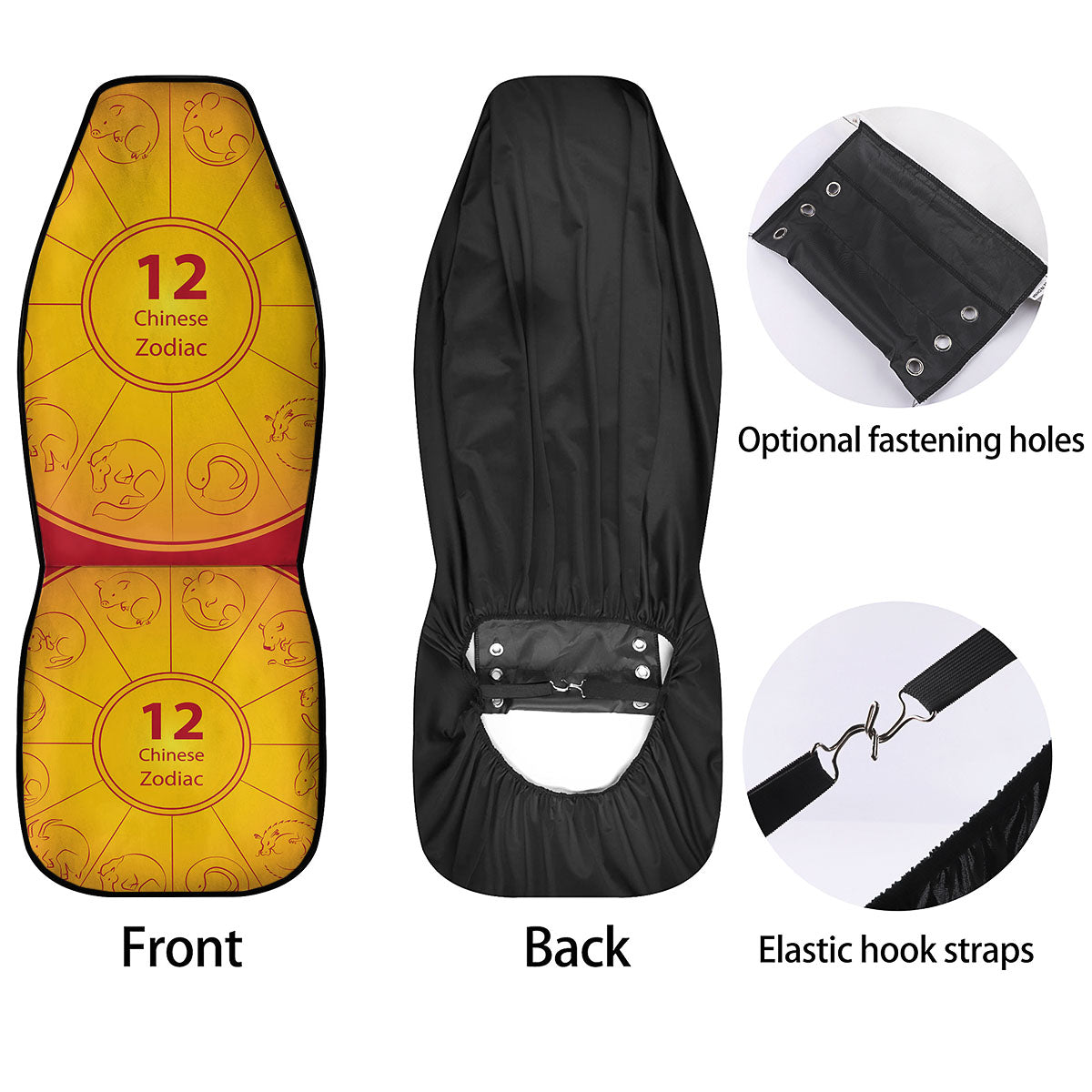 Chinese Zodiac Yellow And Red Print Car Seat Covers-grizzshop