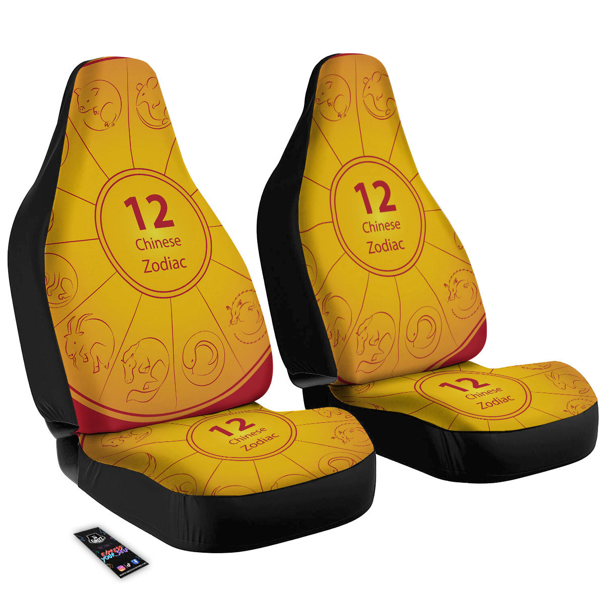 Chinese Zodiac Yellow And Red Print Car Seat Covers-grizzshop