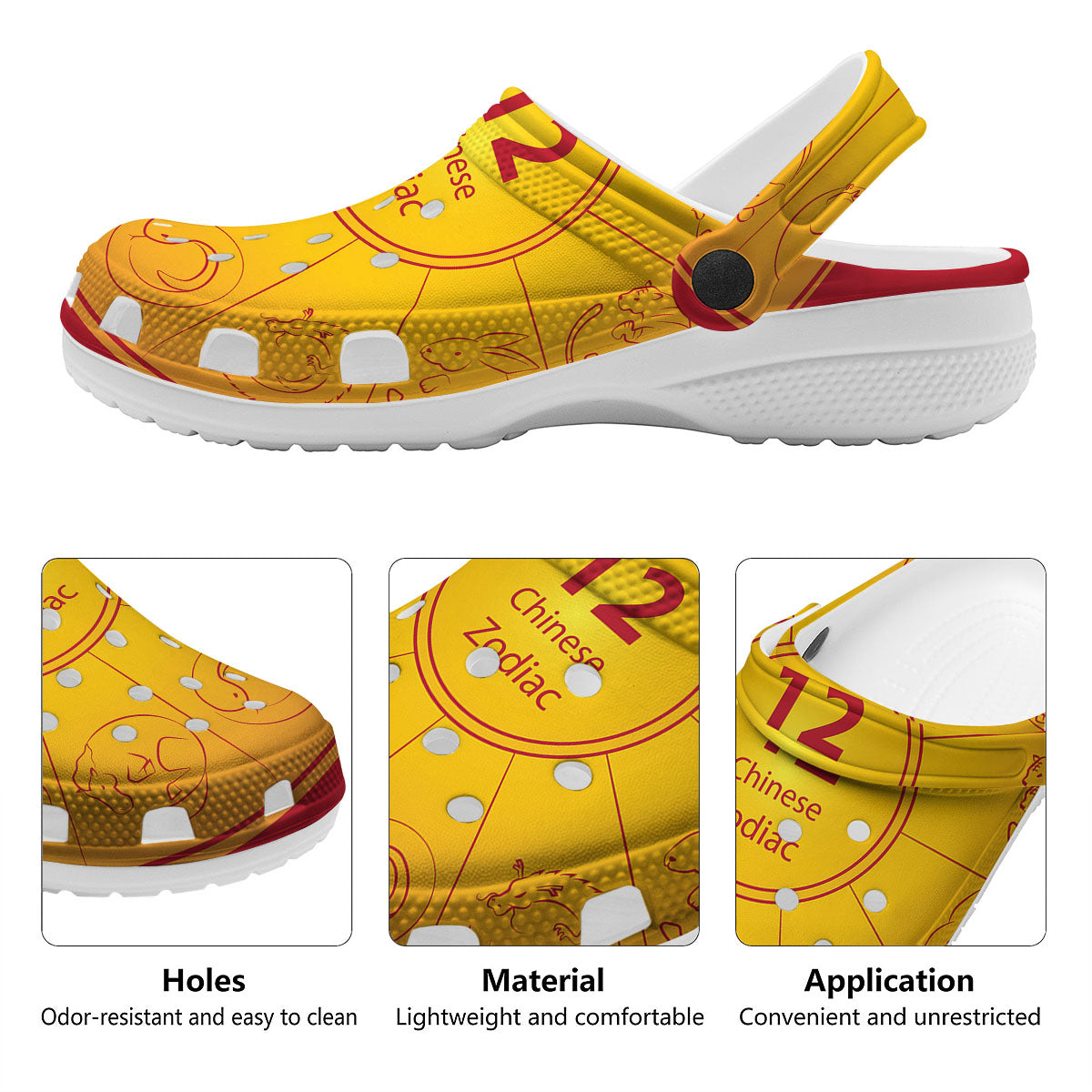 Chinese Zodiac Yellow And Red Print Clog-grizzshop