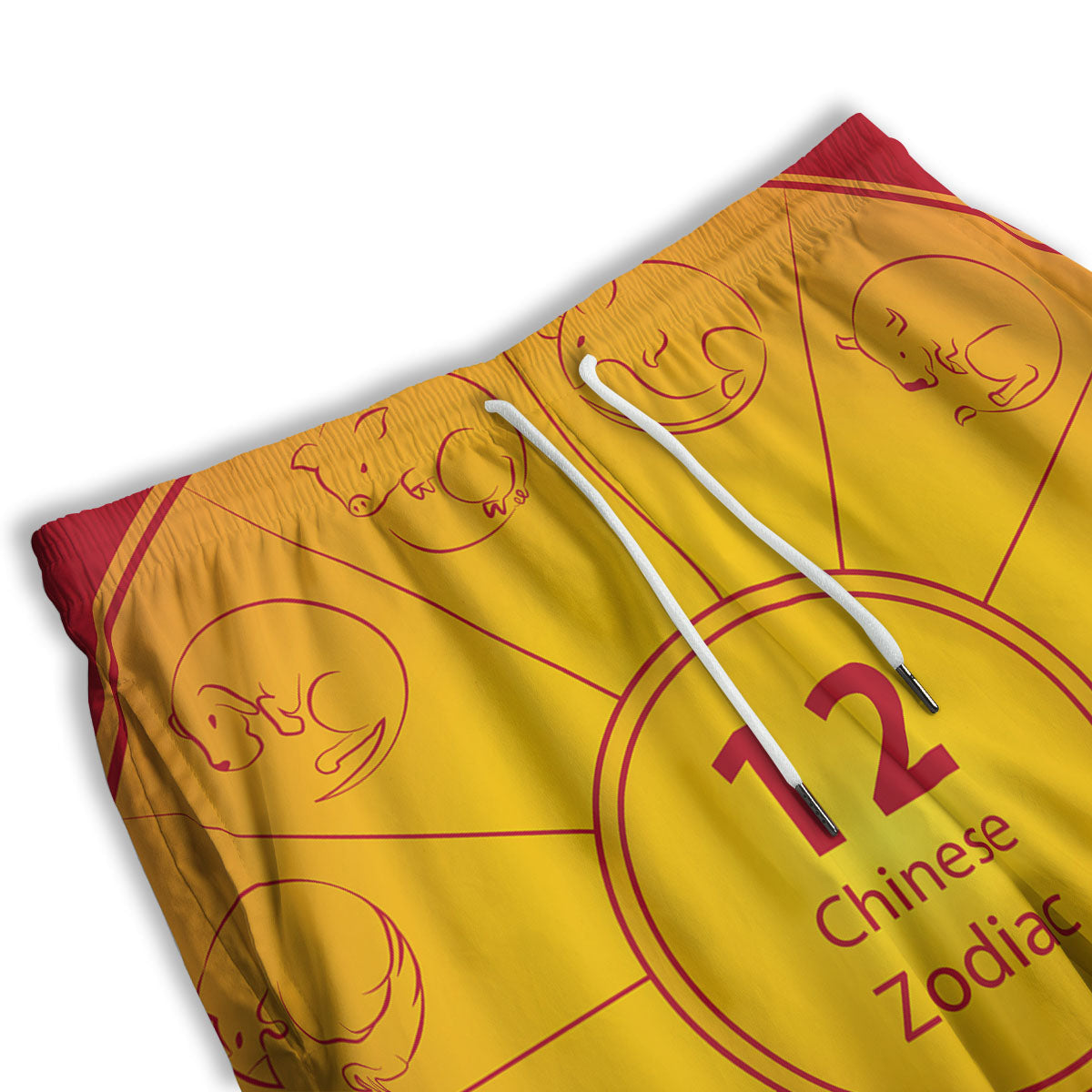 Chinese Zodiac Yellow And Red Print Men's Athletic Shorts