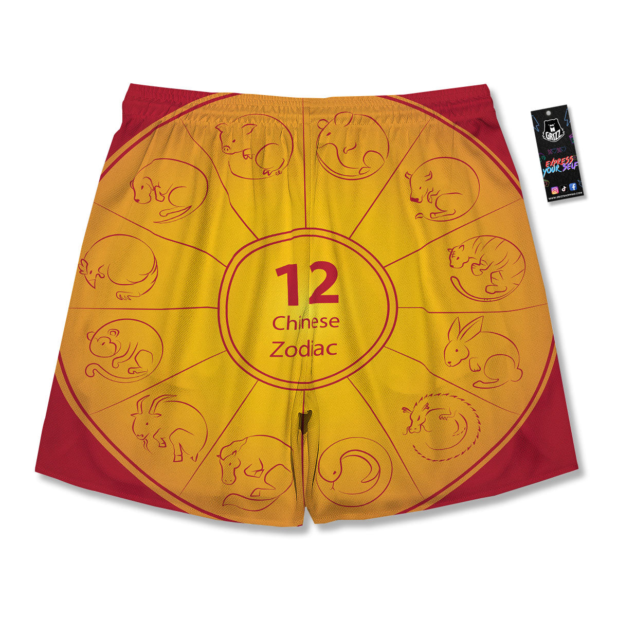 Chinese Zodiac Yellow And Red Print Men's Running Shorts-grizzshop