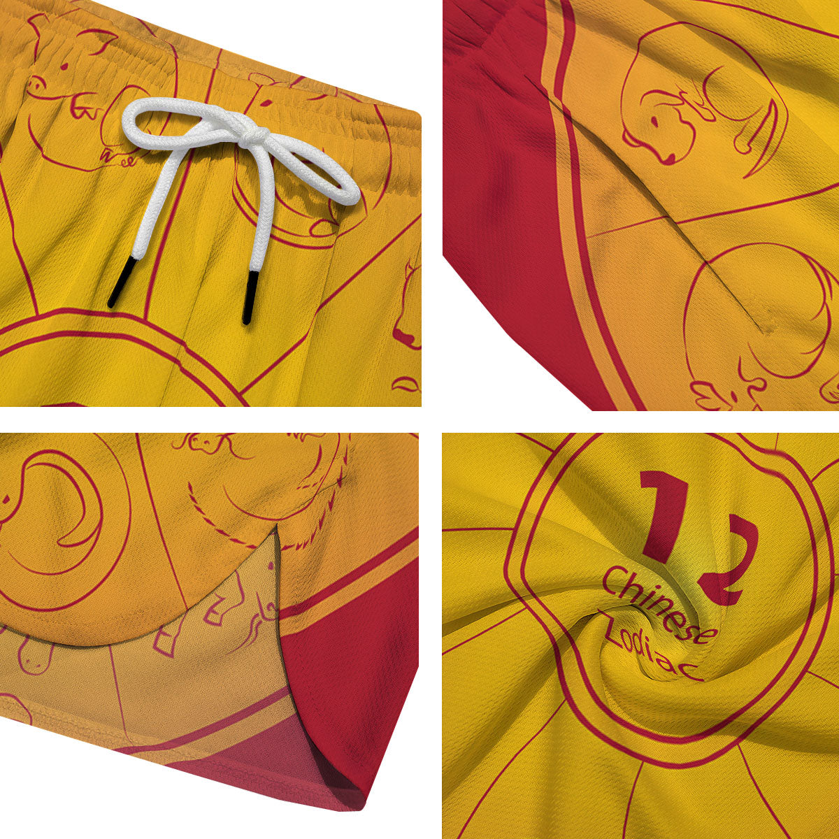 Chinese Zodiac Yellow And Red Print Men's Running Shorts-grizzshop