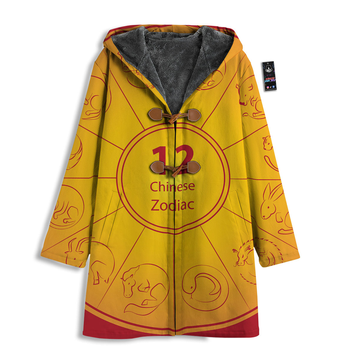 Chinese Zodiac Yellow And Red Print Men's Windbreaker Jacket-grizzshop