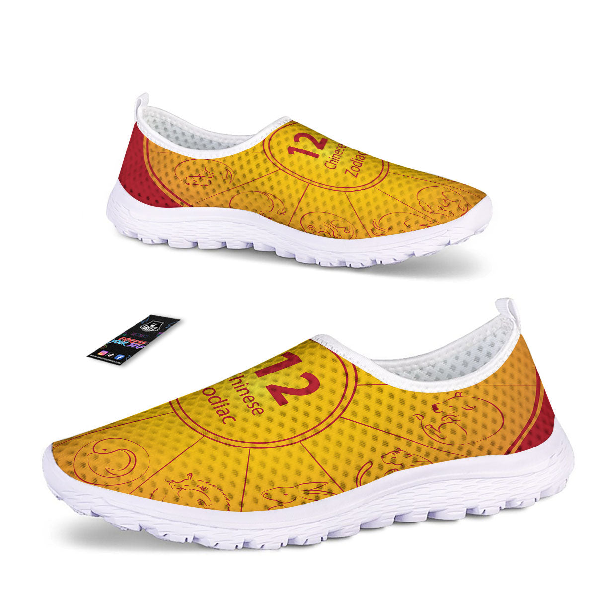 Chinese Zodiac Yellow And Red Print Nurse Shoes-grizzshop