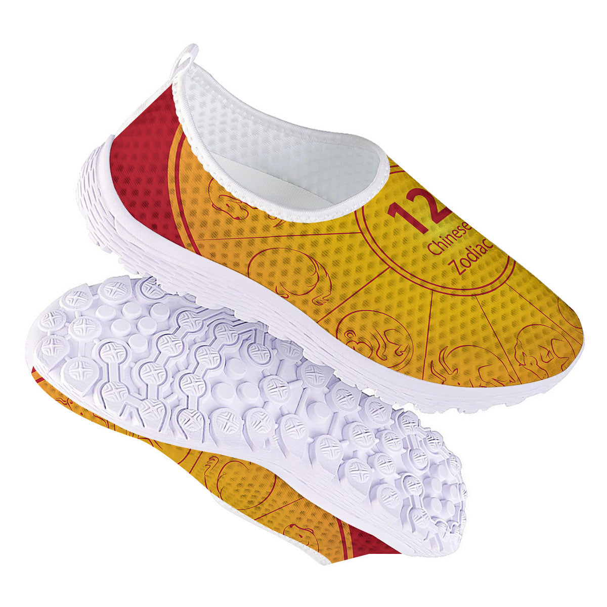 Chinese Zodiac Yellow And Red Print Nurse Shoes-grizzshop