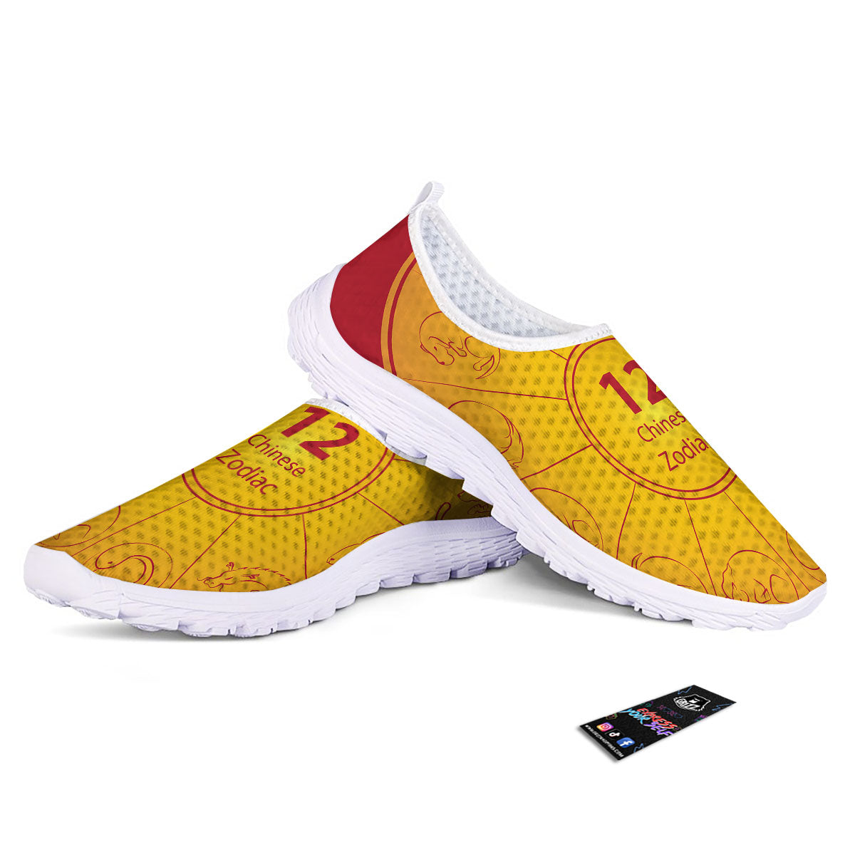 Chinese Zodiac Yellow And Red Print Nurse Shoes-grizzshop