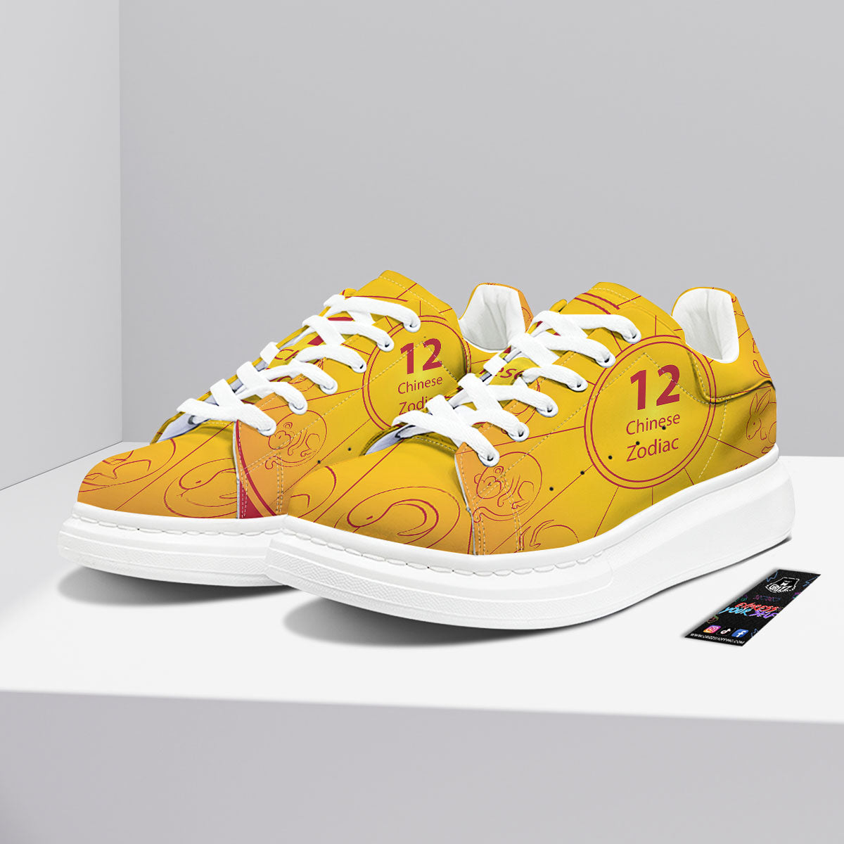Chinese Zodiac Yellow And Red Print Platform Shoes-grizzshop