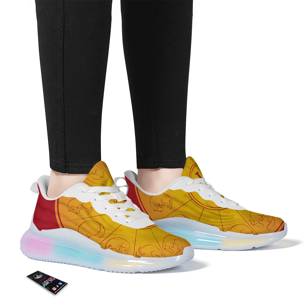 Chinese Zodiac Yellow And Red Print Running Sneakers-grizzshop