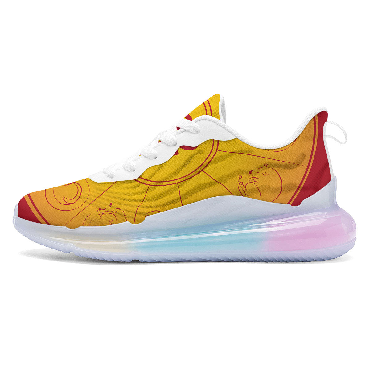 Chinese Zodiac Yellow And Red Print Running Sneakers-grizzshop