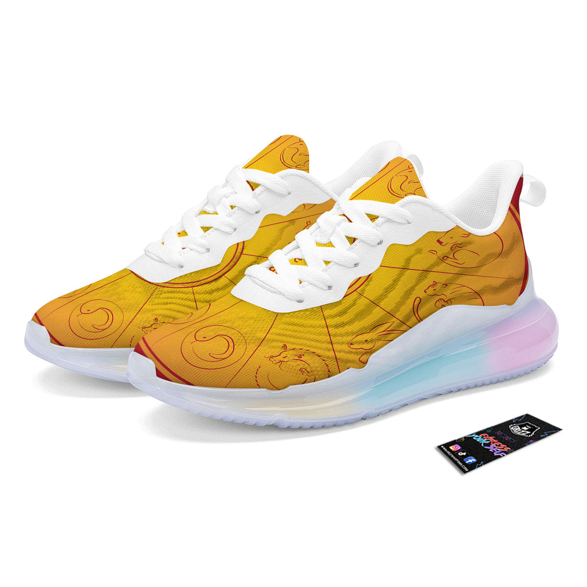 Chinese Zodiac Yellow And Red Print Running Sneakers-grizzshop
