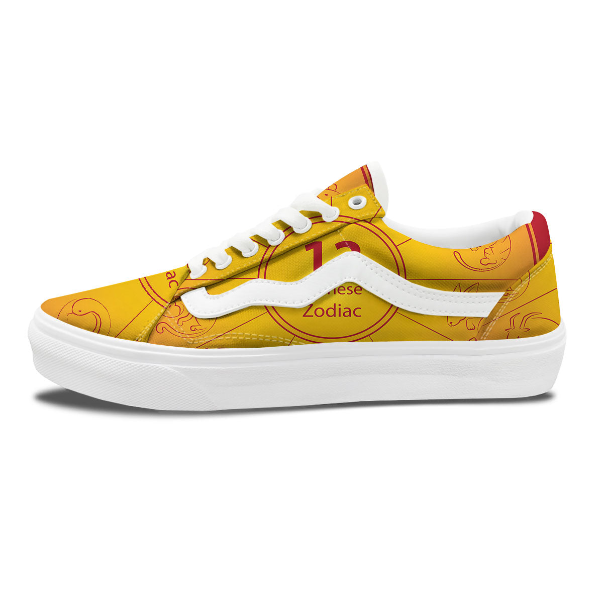 Chinese Zodiac Yellow And Red Print Skate Shoes-grizzshop