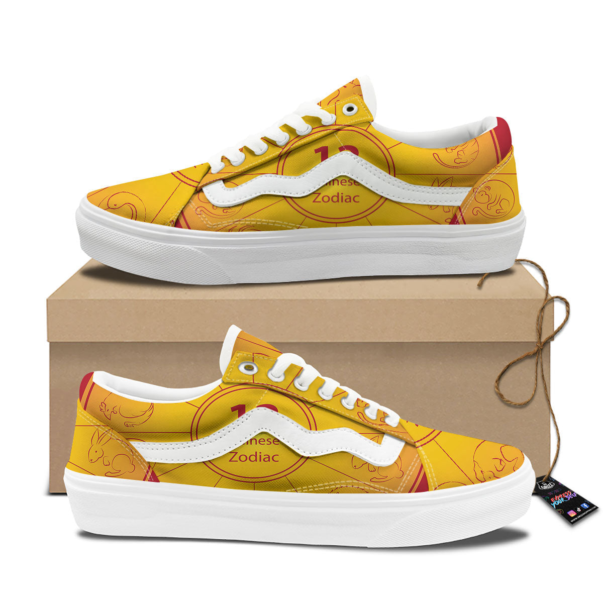 Chinese Zodiac Yellow And Red Print Skate Shoes-grizzshop