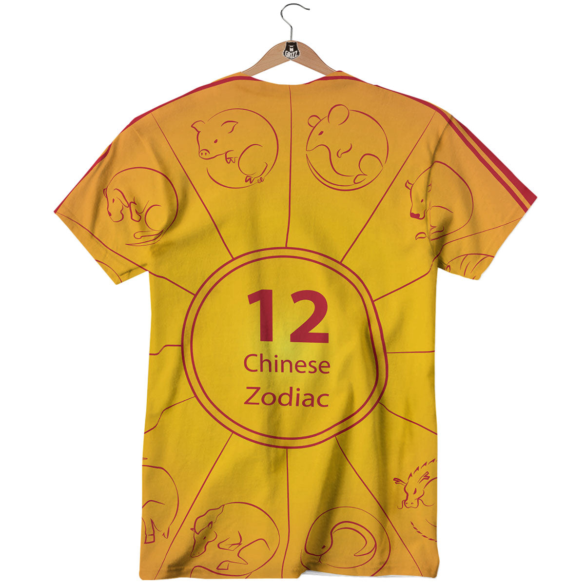 Chinese Zodiac Yellow And Red Print T-Shirt-grizzshop
