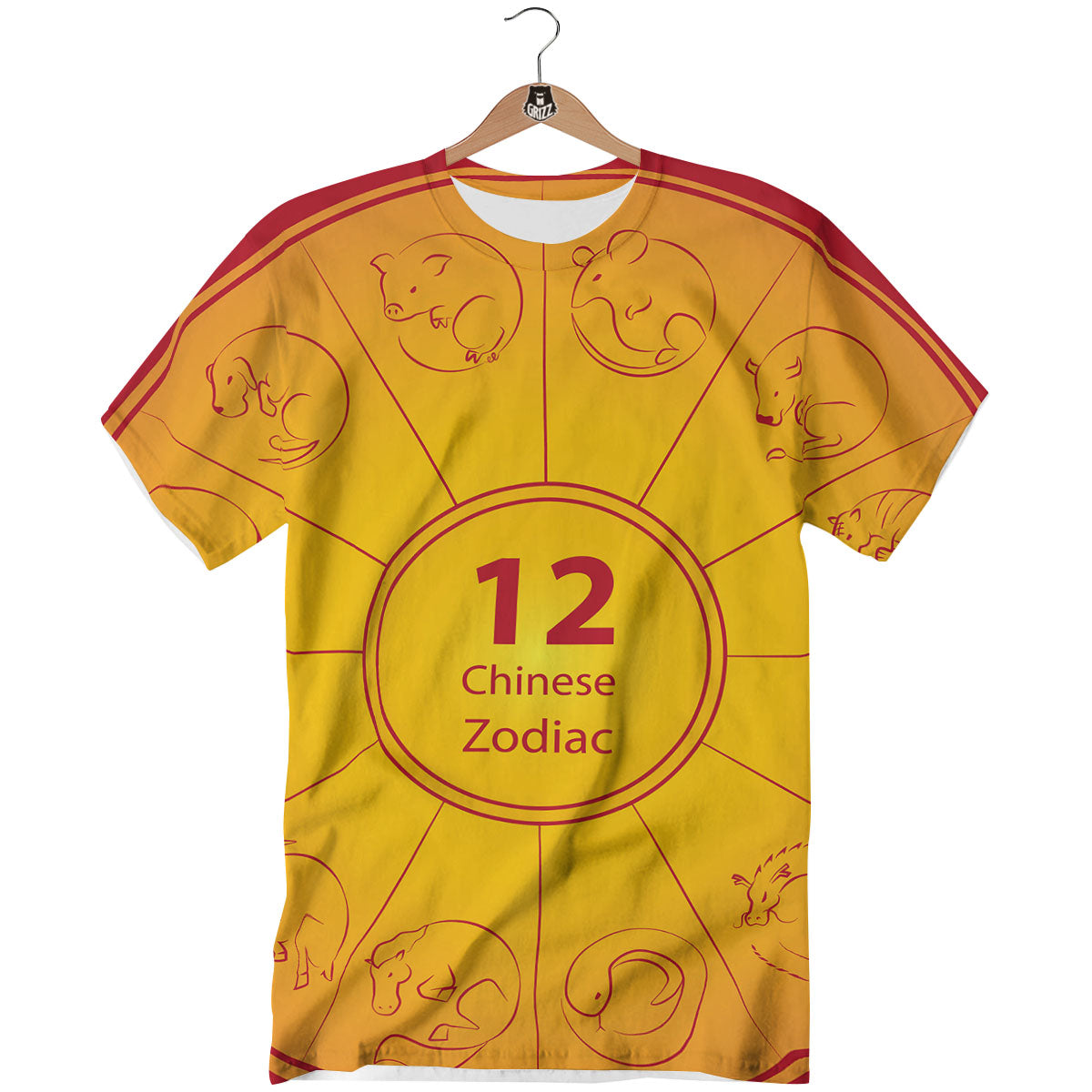 Chinese Zodiac Yellow And Red Print T-Shirt-grizzshop