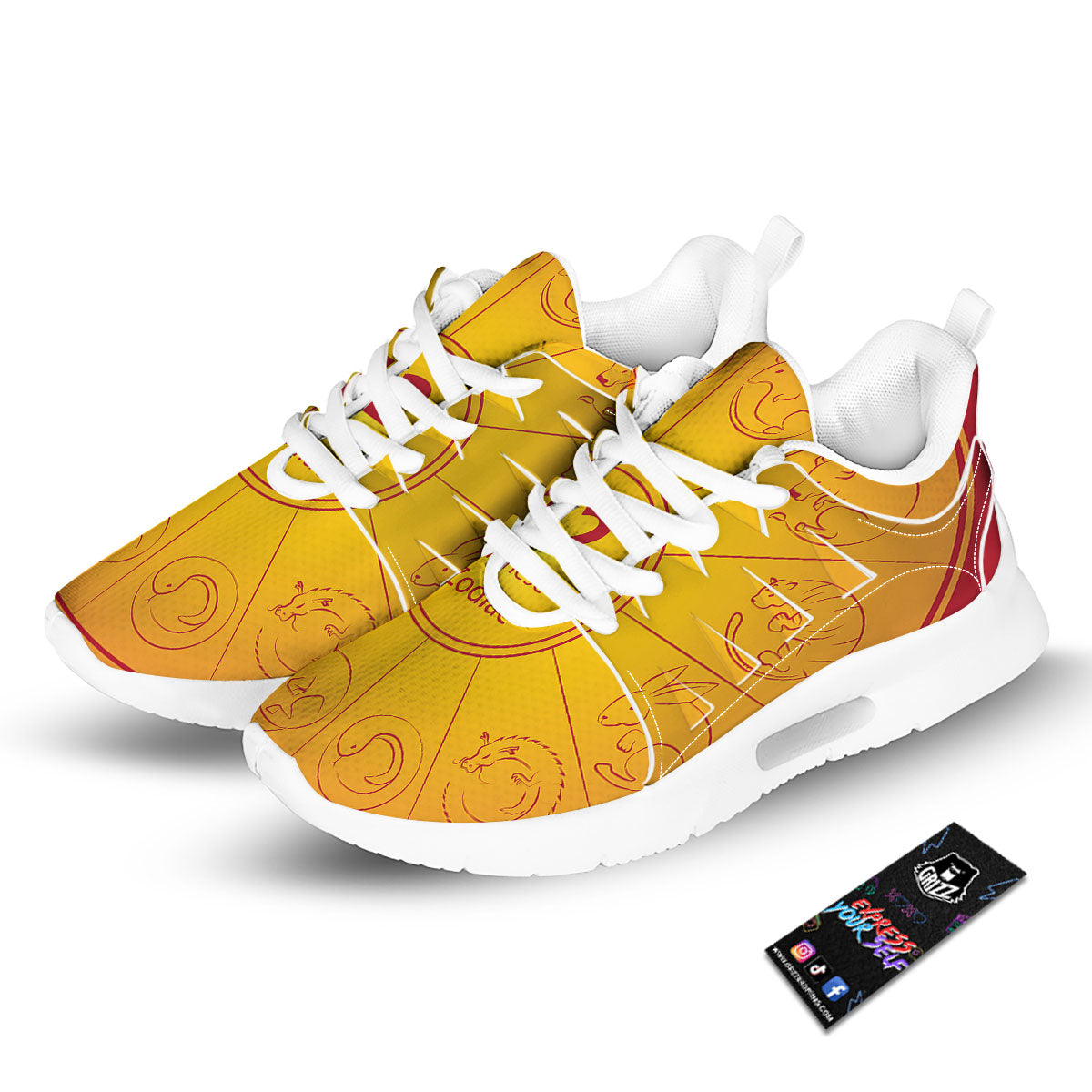 Chinese Zodiac Yellow And Red Print Tennis Shoes-grizzshop