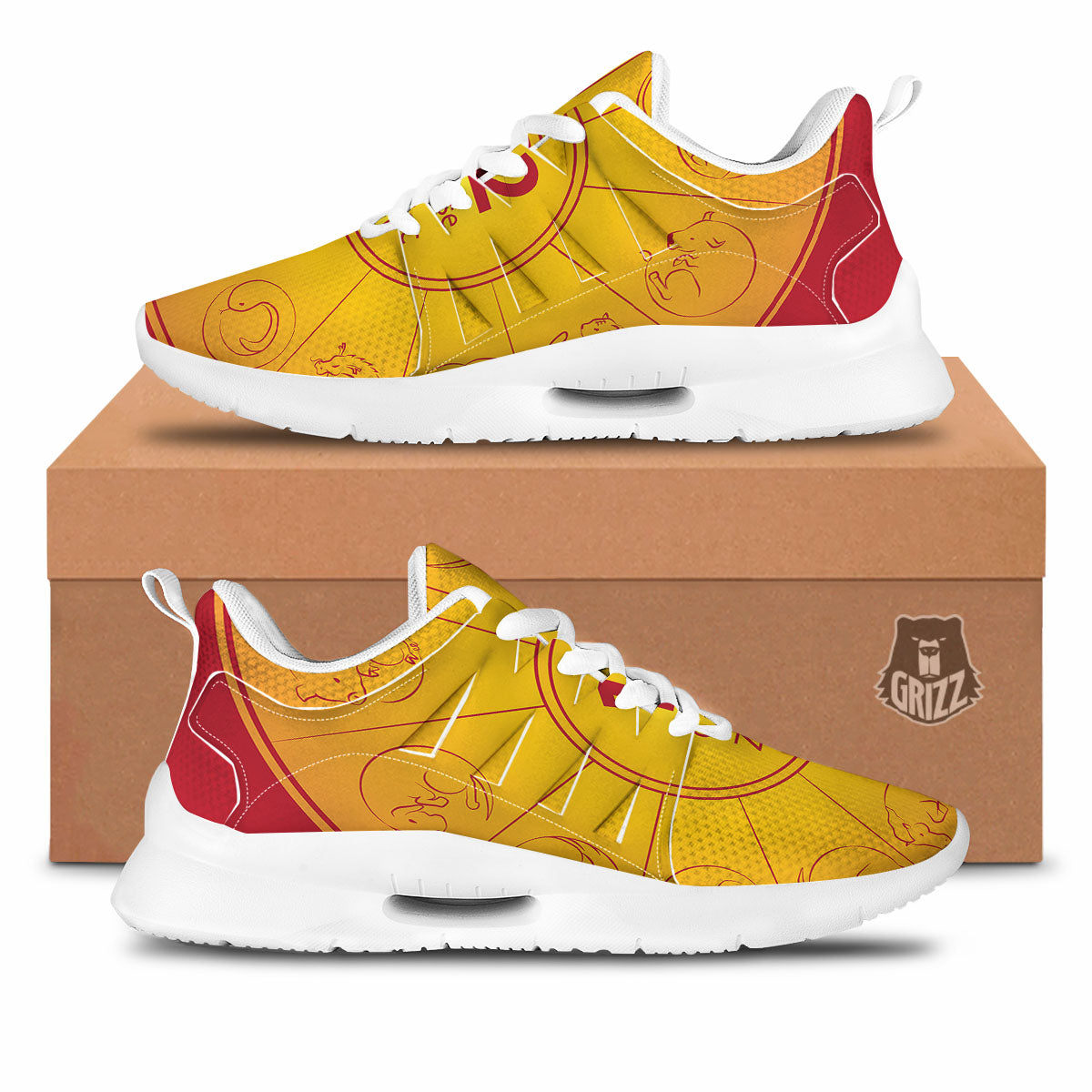 Chinese Zodiac Yellow And Red Print Tennis Shoes-grizzshop