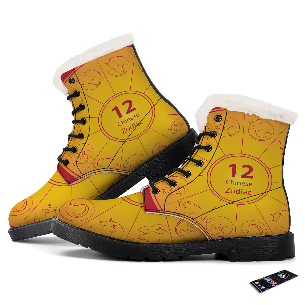 Chinese Zodiac Yellow And Red Print Winter Boots-grizzshop
