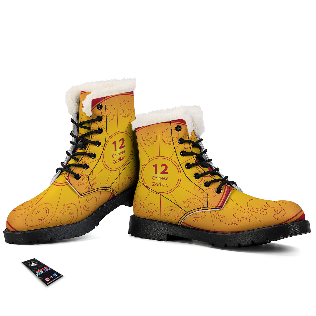 Chinese Zodiac Yellow And Red Print Winter Boots-grizzshop