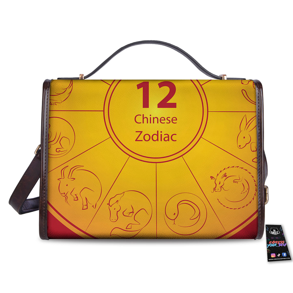 Chinese Zodiac Yellow And Red Print Women's Satchel Bag-grizzshop