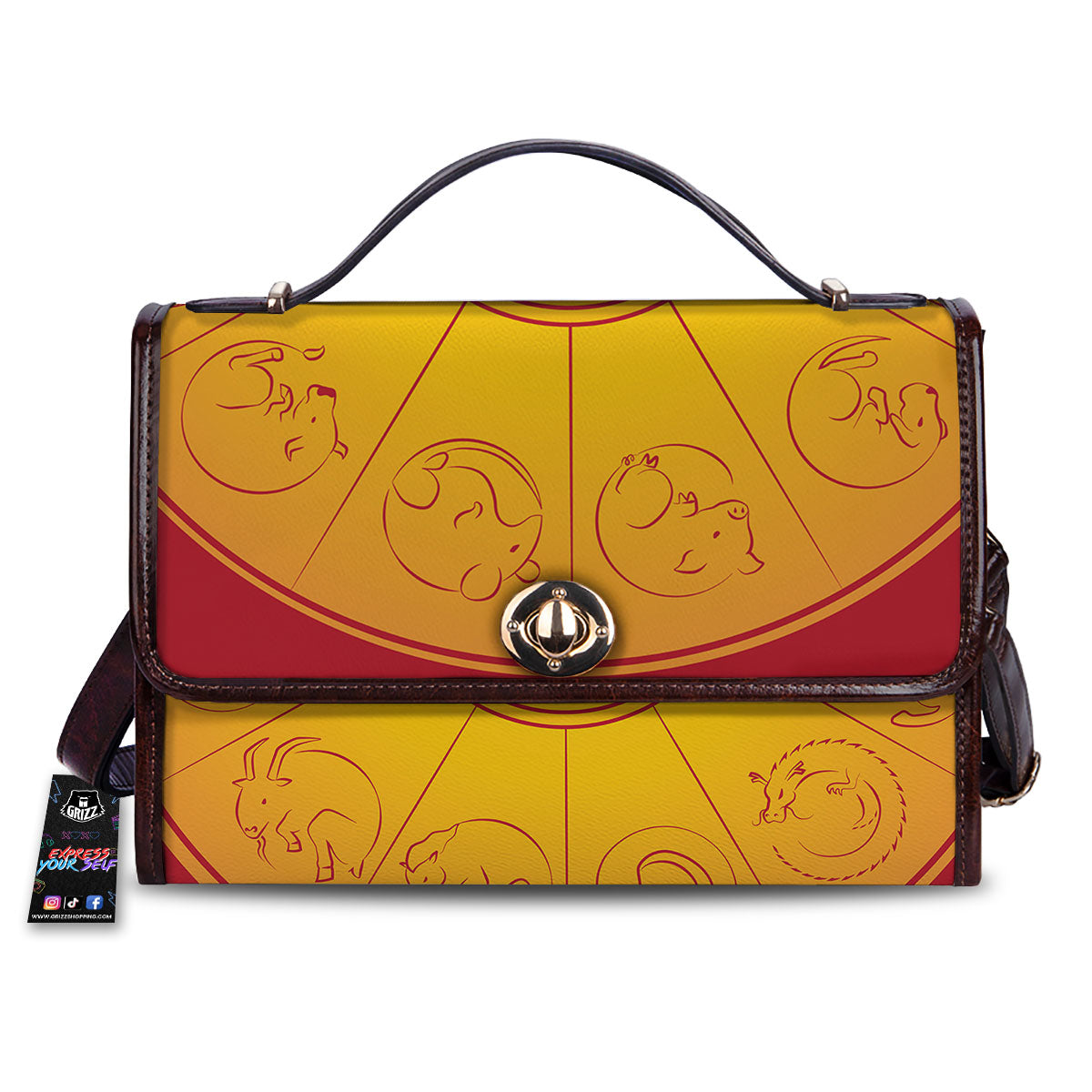Chinese Zodiac Yellow And Red Print Women's Satchel Bag-grizzshop