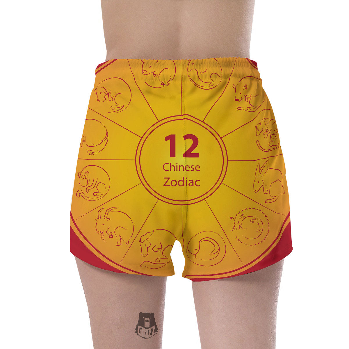 Chinese Zodiac Yellow And Red Print Women's Shorts-grizzshop