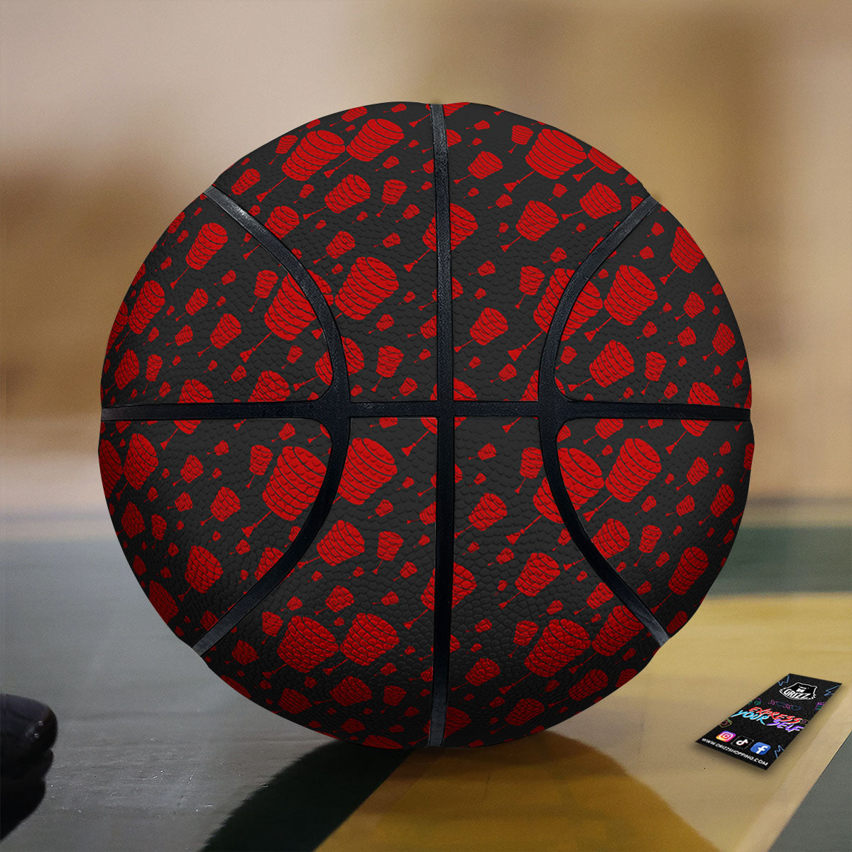 Chinese Red And Black Print Pattern Basketball