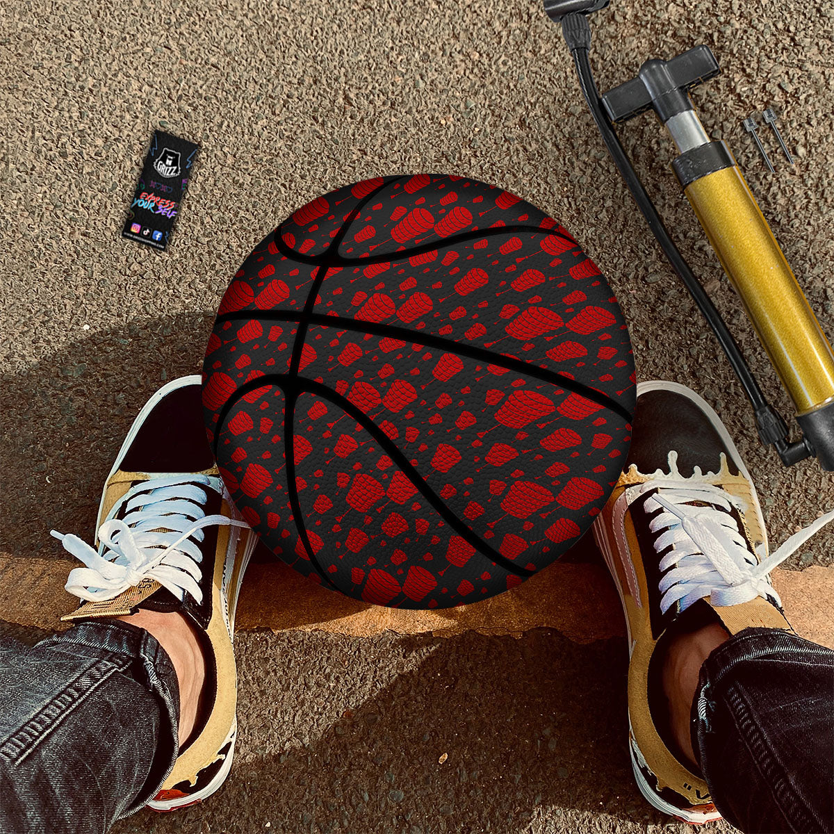 Chinese Red And Black Print Pattern Basketball