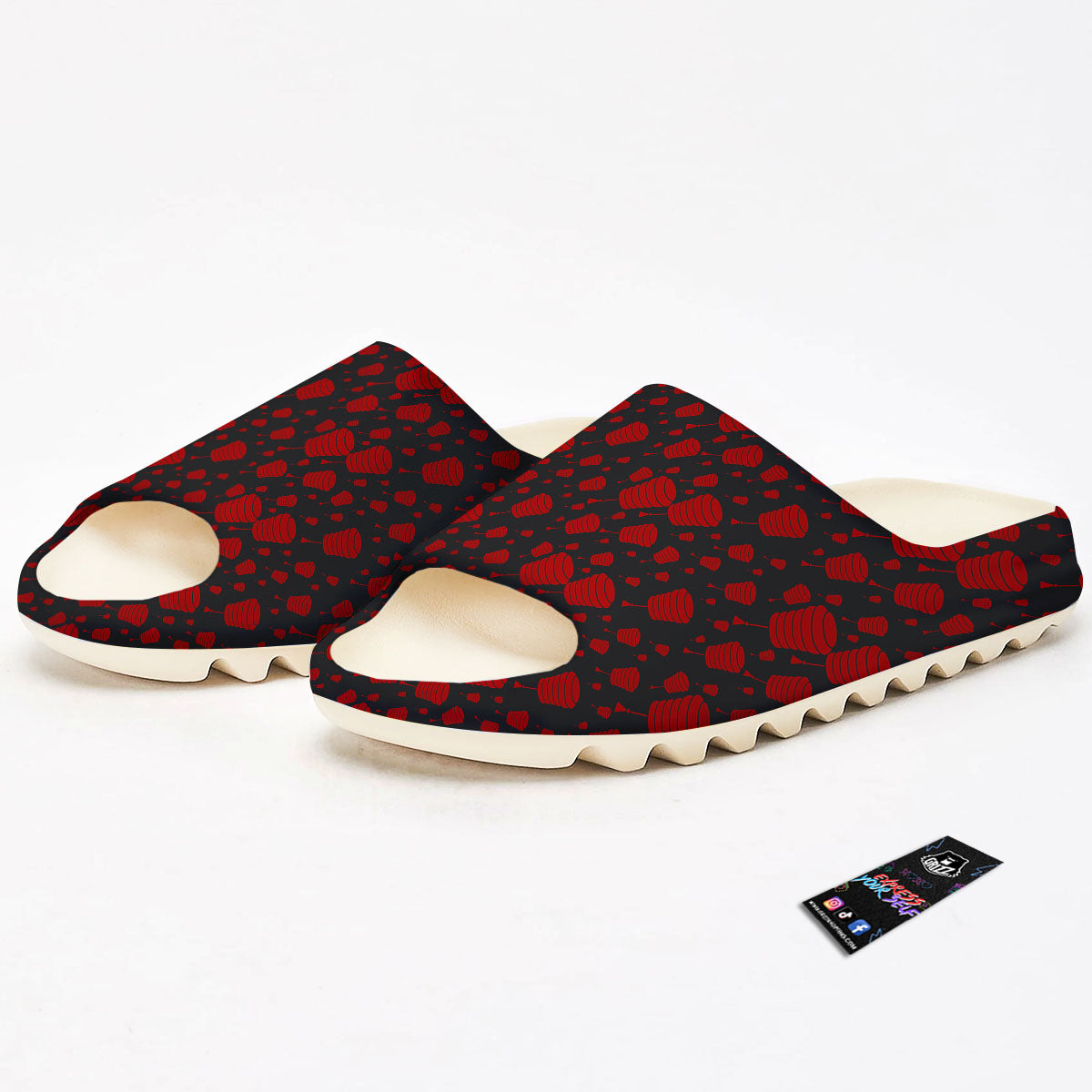Chinese Red And Black Print Pattern Sandals-grizzshop