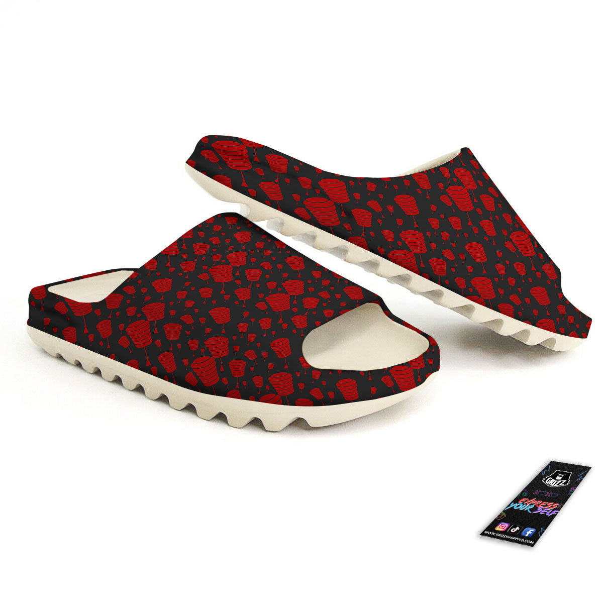 Chinese Red And Black Print Pattern Sandals-grizzshop