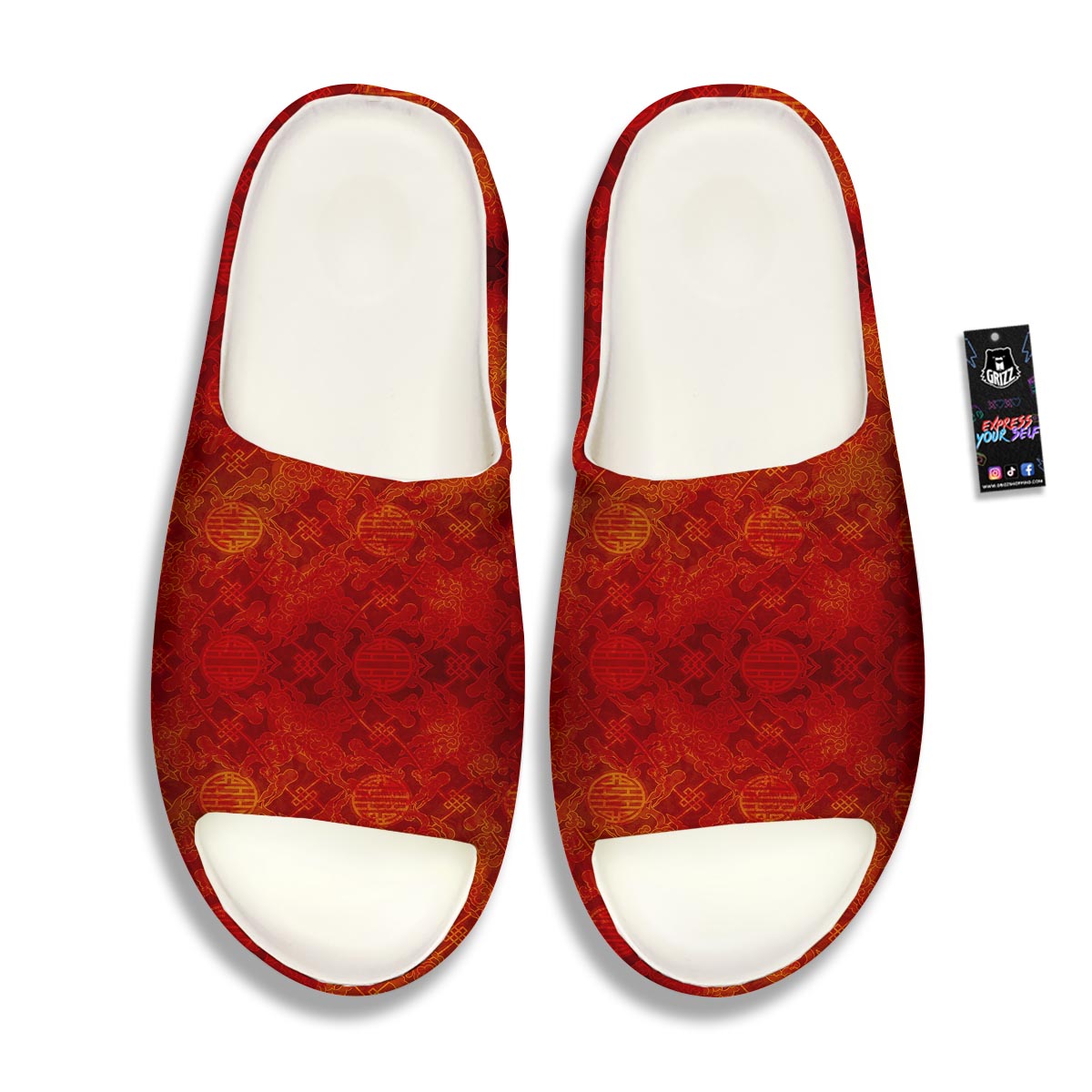Chinese Red Print Pattern Sandals-grizzshop