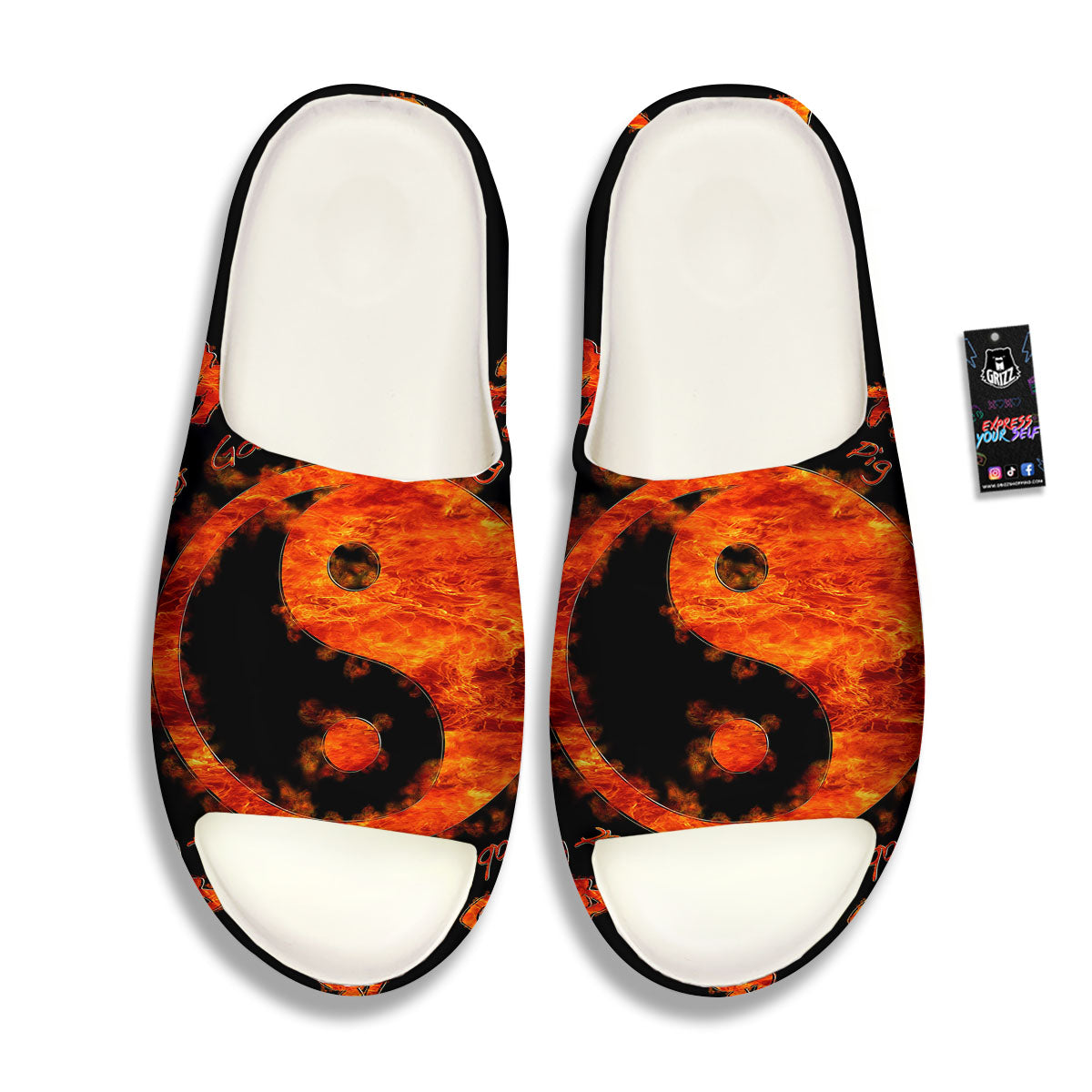 Chinese Zodiac Fire Yin Yang Print Sandals-grizzshop