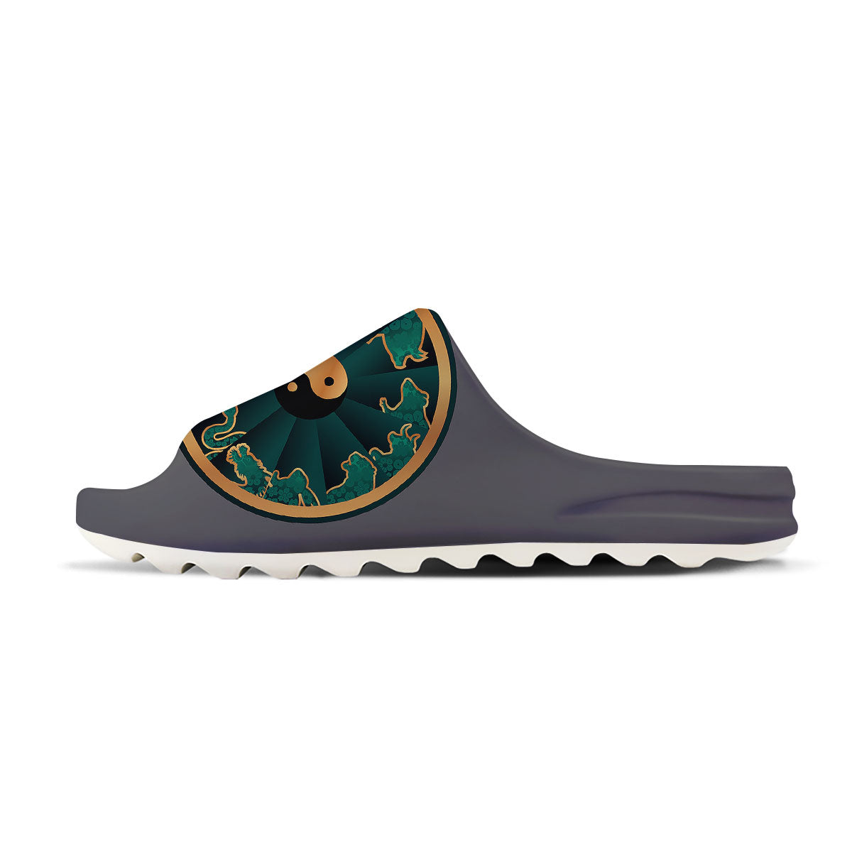 Chinese Zodiac Gold And Green Print Sandals-grizzshop