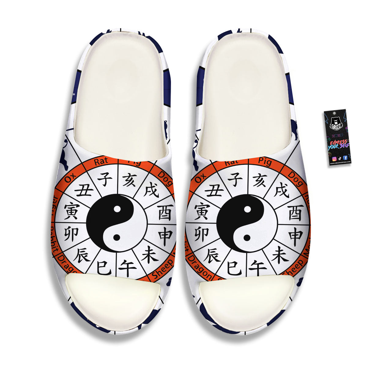 Chinese Zodiac Signs Yin Yang Print Sandals-grizzshop