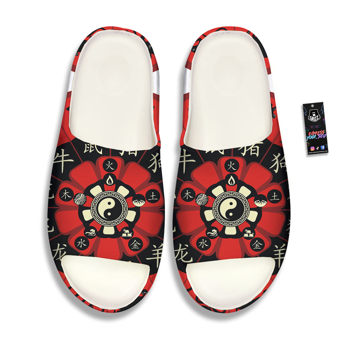 Chinese Zodiac Wheel Yin Yang Print Sandals-grizzshop
