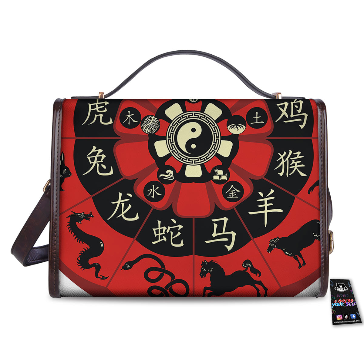 Chinese Zodiac Wheel Yin Yang Print Women's Satchel Bag