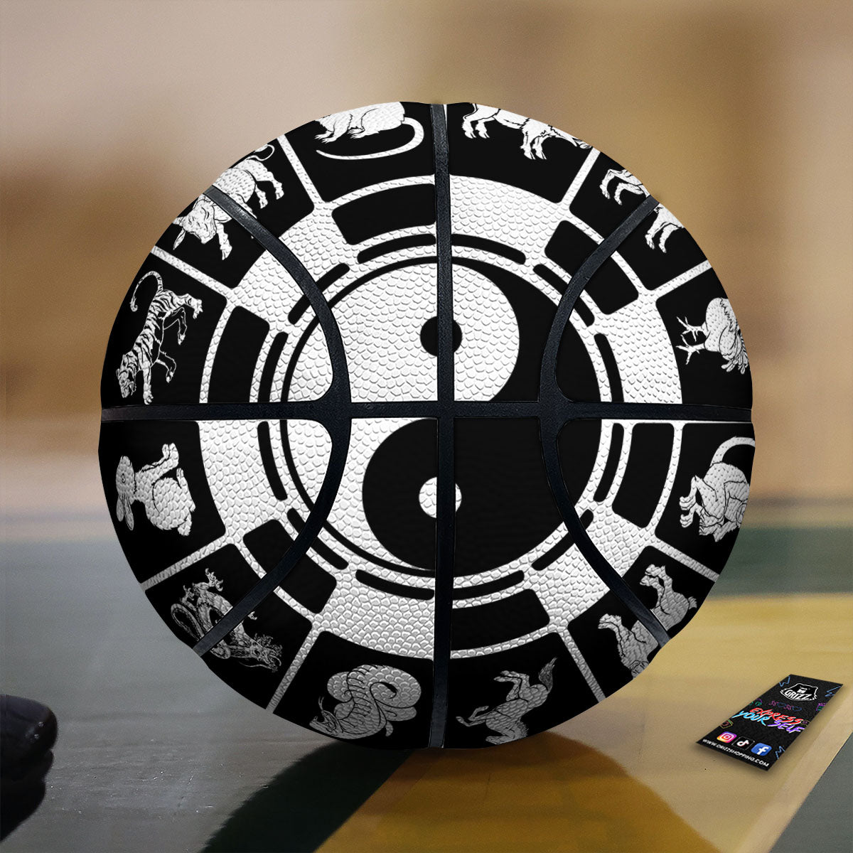 Chinese Zodiac White And Black Print Basketball
