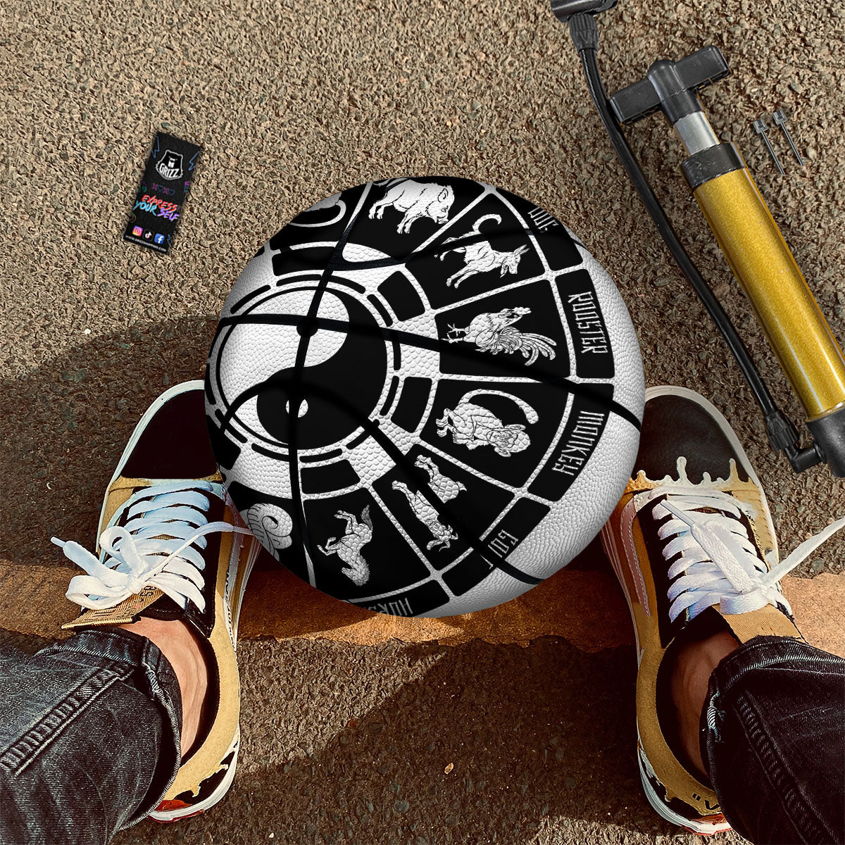 Chinese Zodiac White And Black Print Basketball